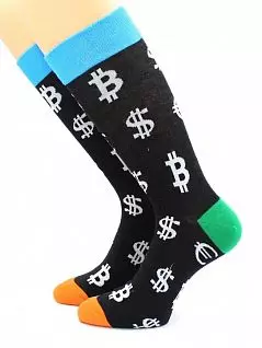 Оригинальные носки с принтом "Доллары, евро, биткоины" черного цвета Hobby Line RTнус80129-10-01